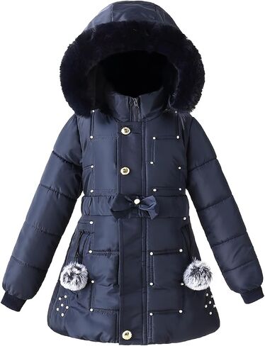 Girls Winter Dress Coats Faux Fur Hooded Fleece Jackets Waterproof Parka Outwear in Kuwait
