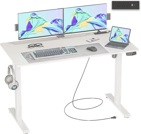 مكتب كهربائي قائم قابل للتعديل مقاس 48 × 24 بوصة من JOISCOPE (3AC، USB، النوع C) مع ارتفاعين للذاكرة، شاشة LED وسرعة رفع 25 مم/ثانية، مكتب حامل لصياغة دراسة الألعاب لغرفة النوم والمكتب المنزلي، أبيض in Saudi Arabia