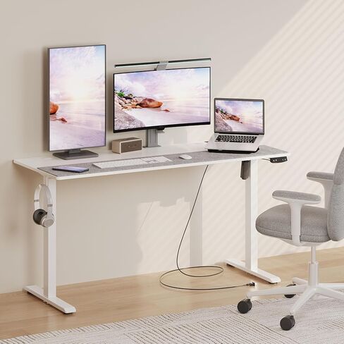 مكتب كهربائي قائم قابل للتعديل مقاس 48 × 24 بوصة من JOISCOPE (3AC، USB، النوع C) مع ارتفاعين للذاكرة، شاشة LED وسرعة رفع 25 مم/ثانية، مكتب حامل لصياغة دراسة الألعاب لغرفة النوم والمكتب المنزلي، أبيض in Saudi Arabia