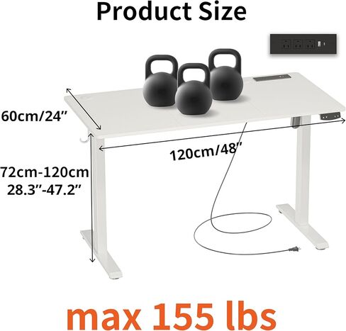 مكتب كهربائي قائم قابل للتعديل مقاس 48 × 24 بوصة من JOISCOPE (3AC، USB، النوع C) مع ارتفاعين للذاكرة، شاشة LED وسرعة رفع 25 مم/ثانية، مكتب حامل لصياغة دراسة الألعاب لغرفة النوم والمكتب المنزلي، أبيض in Saudi Arabia