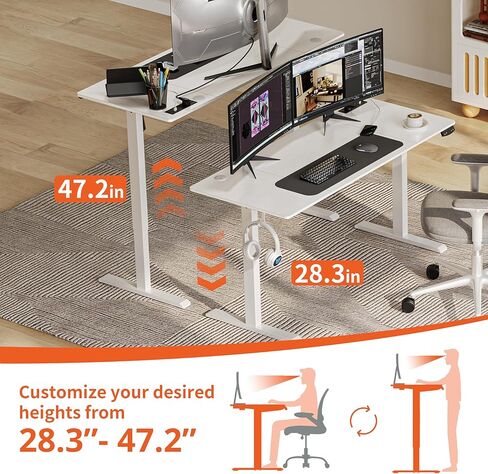 مكتب كهربائي قائم قابل للتعديل مقاس 48 × 24 بوصة من JOISCOPE (3AC، USB، النوع C) مع ارتفاعين للذاكرة، شاشة LED وسرعة رفع 25 مم/ثانية، مكتب حامل لصياغة دراسة الألعاب لغرفة النوم والمكتب المنزلي، أبيض in Saudi Arabia