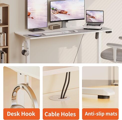 مكتب كهربائي قائم قابل للتعديل مقاس 48 × 24 بوصة من JOISCOPE (3AC، USB، النوع C) مع ارتفاعين للذاكرة، شاشة LED وسرعة رفع 25 مم/ثانية، مكتب حامل لصياغة دراسة الألعاب لغرفة النوم والمكتب المنزلي، أبيض in Saudi Arabia