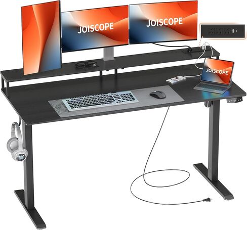 مكتب كهربائي قائم قابل للتعديل مقاس 48 × 24 بوصة من JOISCOPE (3AC، USB، النوع C) مع ارتفاعين للذاكرة، شاشة LED وسرعة رفع 25 مم/ثانية، مكتب حامل لصياغة دراسة الألعاب لغرفة النوم والمكتب المنزلي، أبيض in Saudi Arabia