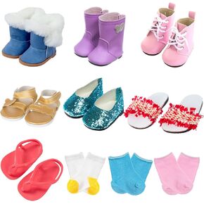 ZQDOLL 18 inch Doll Accessories Including 7 Pairs of Shoes and 3 Pairs of Socks Fit 18 inch Girl Doll
