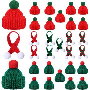 Chalyna 30 Pcs Mini Hat for Crafts Christmas Knit Hat and Scarf Knitted Wool Ornament Cute Doll Clothes Accessory Toy in Kuwait