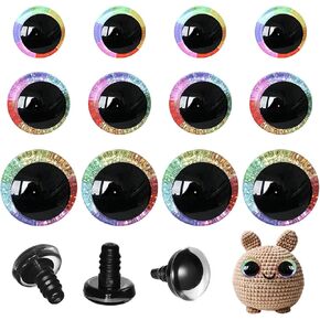 MUCUNNIA 12pcs 20-30mm 3D قوس قزح بريق عيون السلامة للكروشيه مع غسالات عيون سلامة القمر لحيوانات الكروشيه Amigurumi زينة الهالوين اكسسوارات الكروشيه هدية لمحبي الكروشيه