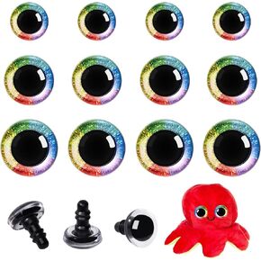 MUCUNNIA 12pcs 20-30mm 3D قوس قزح بريق عيون السلامة للكروشيه مع غسالات عيون سلامة القمر لحيوانات الكروشيه Amigurumi زينة الهالوين اكسسوارات الكروشيه هدية لمحبي الكروشيه