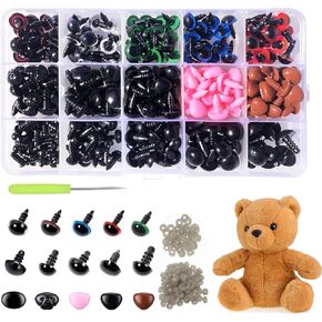 DEMOCRATIDO 915PCS Plastic Safety Eyes and Noses for Amigurumi,Colorful Craft Doll Eyes and Noses with Size Chart,Crochet Animals, Puppet, Stuffed Animal and Teddy Bear (915)