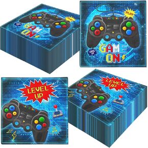 Video Game Party Decorations Napkins,40pcs Video Game Napkins Blue Gaming Birthday Napkins Disposable Game On Themed Paper Napkins for Gamer Level Up Kids Birthday Boys Party Decorations