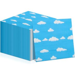 100pcs Blue Napkins Disposable Story Paper Luncheon Napkins Set for Kids Birthday Party Baby Shower Party Supplies, 13'' x 13''