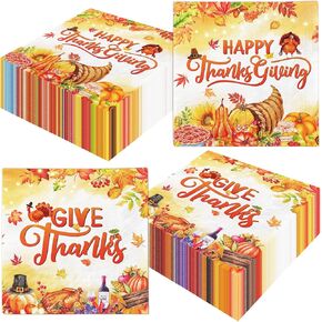 40PCS Thanksgiving Napkins Disposable Fall Cocktail Napkins Give Thanks Paper Napkins Party Supplies for Autumn Fall Thanksgiving Dinner Party Decoration Supplies