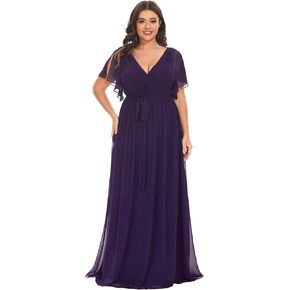 Ever-Pretty Plus Women's Plus Size A-Line Deep V-Neck Elastic Sash Waist Maxi Formal Bridesmaid Dress 0164A-DA