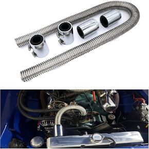munirater 48 Stainless Steel Radiator Flexible Coolant Water Hose 4pcs Chrome Caps Silver