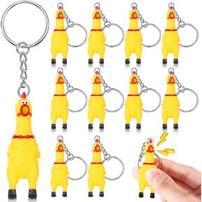 Shappy 12 Pcs Mini 2.4" Squeaky Screaming Chicken Keychain Prank Novelty Funny Small Rubber Squeeze Screaming Chicken Pendant Gifts for Christmas Halloween Birthday Party Favors