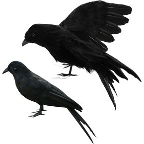 Halloween Black Feathered Crows Realistic Looking Raven Realistic Looking Halloween Decoration Birds Black Crows with Real Feather Halloween Crows Decorations Halloween Crow Black Crows Halloween