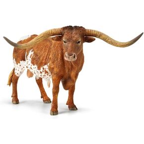 Gemini&Genius Longhorn Cow Toy Action Figure, Farm Animal Toys, Hand Painted, 6 Inches Length, Realistic and Durable Farm Toys for Children Boys and Girls Gift