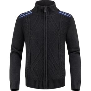 Lamgool Men's Full Zip Sweater Knit Long Sleeve Stand Collar Cardigan Sweaters
