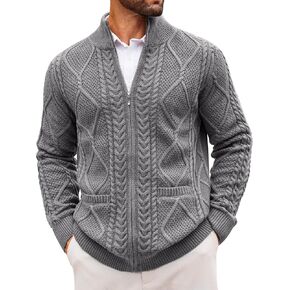 Runcati Mens Full Zip Cardigan Sweater Casual Cable Knitted Mock Neck Ribbed Winter Sweaters in Saudi Arabia