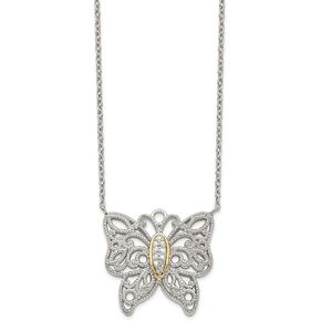 IceCarats 925 Sterling Silver 18 inch Diamond Butterfly Wings Chain Necklace in Saudi Arabia