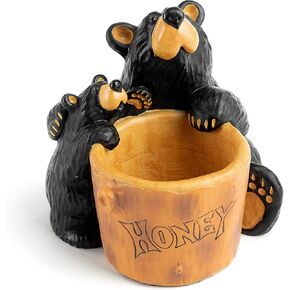 DEMDACO Bearfoots by Jeff Fleming Honey Pot Bear Midnight Black 4.5 inch Hand Cast Resin Stone Paper Clip Holder