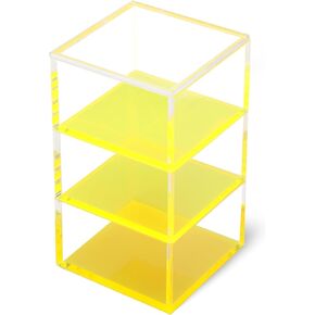 Acrylic Paper Clip Holder Stackable Paperclip Holders with Lid for Desk Small Office Supply Storage Boxes, Pack of 3, Neon Pink