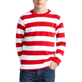 Boy's Long Sleeve T Shirts Striped, Cotton Blend Crewneck Tee Kids Stripes Shirt