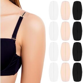 12PCS 6 Pair Silicone Bra Strap Cushion Non-slip Bra Strap Holders for Slipping, No Dents Comfort Shoulder Protectors Pads for Bra Straps Ease Shoulder Discomfort (Black, White, Skin Color)
