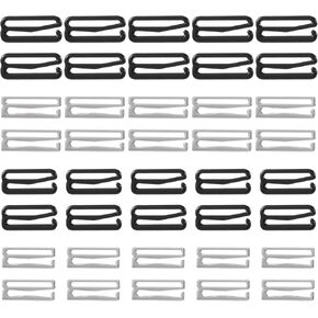 40 Pcs Swimsuit Bra Hooks Bra Strap Hooks Bra Strap Slide Replacement Bra Strap Slider Bra Strap Slide Hook for Swimsuit Tops and Lingerie, 2 Colors, 2 Sizes (Black, Silver, 20 mm, 25 mm)