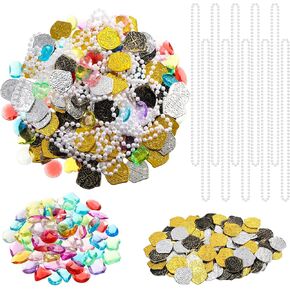 Crowye 180 Pcs Pirate Treasure Pirate Gold Fake Coins Toy Gems ang Jewels Multicolor Diamonds Coins Beaded Necklace Playset Pirate Decor for Pirates Themed Table Adventure Pool Party(Vintage)