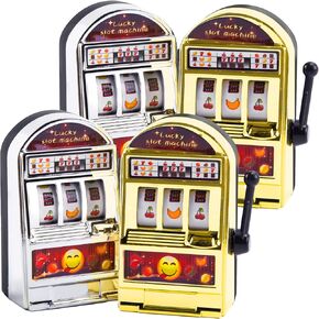BigOtters Mini Slot Machine Toy, 4PCS Mini Lucky Slot Machine Bank for Creative Festival Birthday Cake Decor Casino Vegas Night Theme Party Decorations