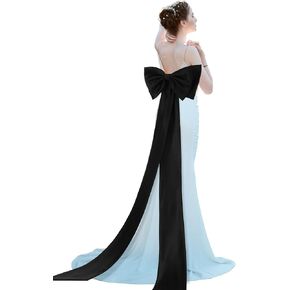 Chuarry Satin Big Bow Detachable Train Removable Sweep Train Double Knot Waist Sash Belt for Bride Formal Wedding Dress
