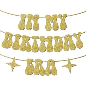 Pre-Strung In My Birthday Era Banner for Singer Birthday Party Decorations,Music Happy Birthday Banner,Gold Glitter