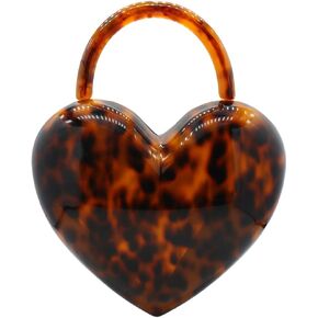 Stylish Women Acrylic Evening Clutch Heart Shape Handbag Amber Top Handle Purse Bag for Party Prom Cocktail