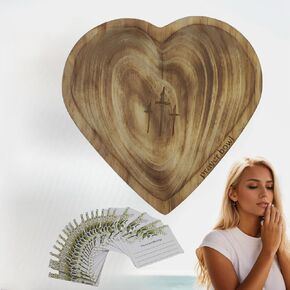 Heart Prayer Bowl, Prayer Bowls with Cards Christian, Prayer Dough Bowl, Prayer Bowls for Women, Prayer Bowl Dough Bowl Cross for Religious Home Decor and Devotional Gifts (Brown)