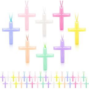 96 Pcs Crystal Cross Necklace Plastic Colored Necklaces Christian Religious Party Favors Christian Toys for Sunday School Prize Christian Easter Birthday Vacation Bible School Favor, 8 Assorted Colors