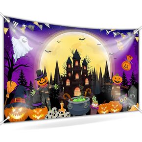 Avezano Happy Halloween Banner Spooky Halloween Backdrop Trick or Treat Halloween Banner Halloween Party Decorations Kids Outdoor 70.8x43.3 inch, Purple