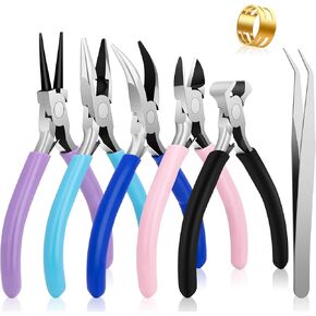 5 Packs Jewelry Pliers Tool Set, Includes Round Nose, Chain Nose, Needle Nose, Bent Nose, and Zipper Pliers for Jewelry Making. Essential Tools Kit for Jewelry Repair, Wire Wrapping and Crafts
