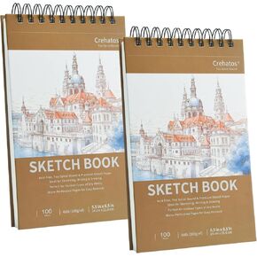 Crehatos 5.5" x 8.5" Sketch Book, Top Spiral Bound Sketch Pad, 100 Sheets Each 68lb/100gsm Drawing Paper, 2 Pack