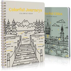 Beautiful Adult Coloring Book Set of 2 for Relaxation - Inspirational Adventures and Landmarks Scenery For the Spirit of Wanderlust - Perfect Stress-Relieving Gift for Women