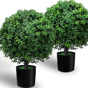 21-Inch Artificial Topiary Boxwood Ball Trees (Set of Two) – Lifelike, UV-Resistant Decor for Indoor & Outdoor Use – Enhance Your Space with Vibrant Greenery