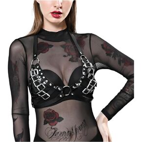 المرأة فو الجلود تسخير Strappy الجوف خارج الصدرية فاسق مهرجان الهذيان الرقص روك Harajuku قفص الصدر الأسود