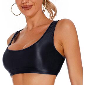 FEOYA Women Oil Shiny Bralette Top Scoop Neck Sheer Glossy Bra Slim Fit Cropped Tube Top Club Party Cosplay