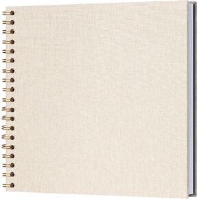 Vienrose Scrapbook Photo Album Hard Linen Cover 8 x 8 Inch Photo Book Kraft Paper with Stickers Memory Book 40 Pages for Wedding, Couple, Family, Beige