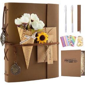 Scrapbook Photo Album 100 Pages, 60 Pages Self Adhesive+40 Pages Kraft Paper DIY Photo Book for 2x3 3x5 4x6 5x7 Pictures, Leather Memory Book for Wedding Baby Family Travel Birthday Christmas