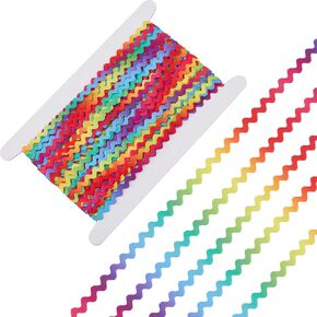 GORGECRAFT 54 Yard 0.2 Inch 8 Colors Wave Bending Fringe Trim Curved Ribbon Rick Rack Trims Sewing Lace Ribbons Colorful Zig Zag Braid Woven Edge Tape for Clothes DIY Craft Gift Wrapping Party Decor in Kuwait
