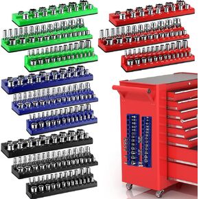 12 Pcs Magnetic Socket Organizers Sets Compatible with SAE and Metric Magnetic Socket Holders 1/4'', 3/8'', 1/2'' Drive Socket Trays Kits Holds 282 Standard and Deep Size Sockets (No Socket)