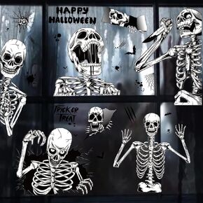 Halloween Window Clings Decorations Scary Halloween Window Stickers Decals 3D Skeleton Halloween Window Decorations for Windows Glass Walls