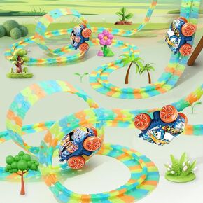 BABELONG Race Track Car Toy,Kids Slot Race Cars Tracks,360° Rotation Racing Car, Flexible Race Car's Changeable Track Set, for Children Over 3 Years Old(60pcs)