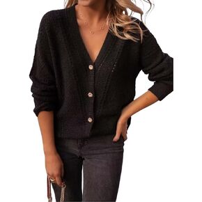 AIMITAG Cropped Cardigan Sweaters for Women Fall Long Sleeve Crochet Knit Shrug Open Front V-Neck Button up Tops in Saudi Arabia