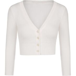 Women 3/4 Sleeve Cropped Cardigan Shrugs Lightweight Button Open Front Knit Bolero Sweater in Kuwait